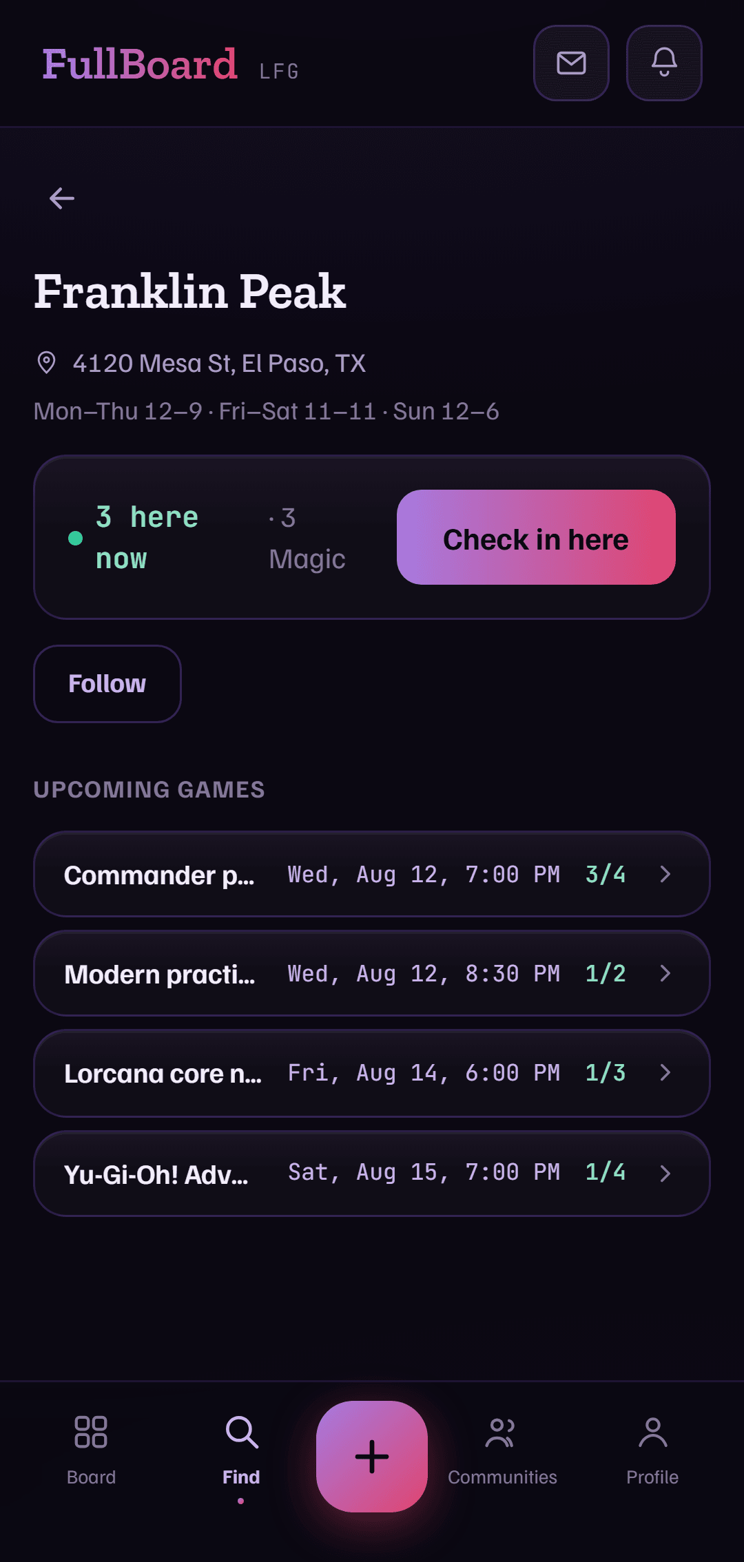 Store page — check-in and live headcount